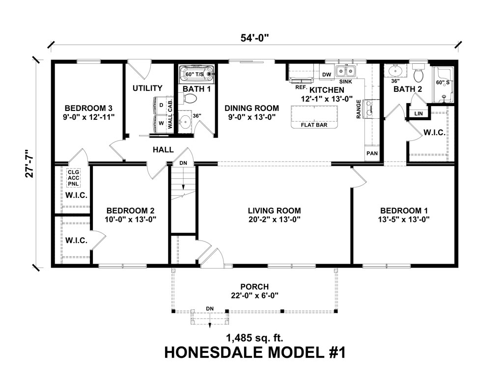 3-Bedroom-2-bath-ranch-honesdale-Kintner-Modular-floorplan